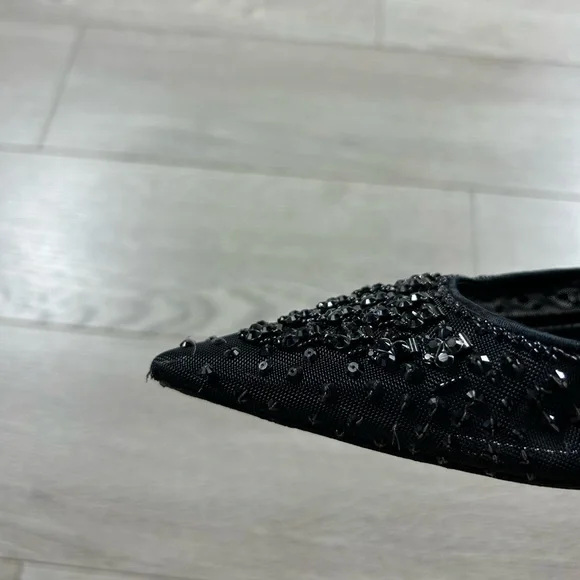 Rene Caovilla Black Sequin Pointed Toe Low Heels - Picture 12 of 13